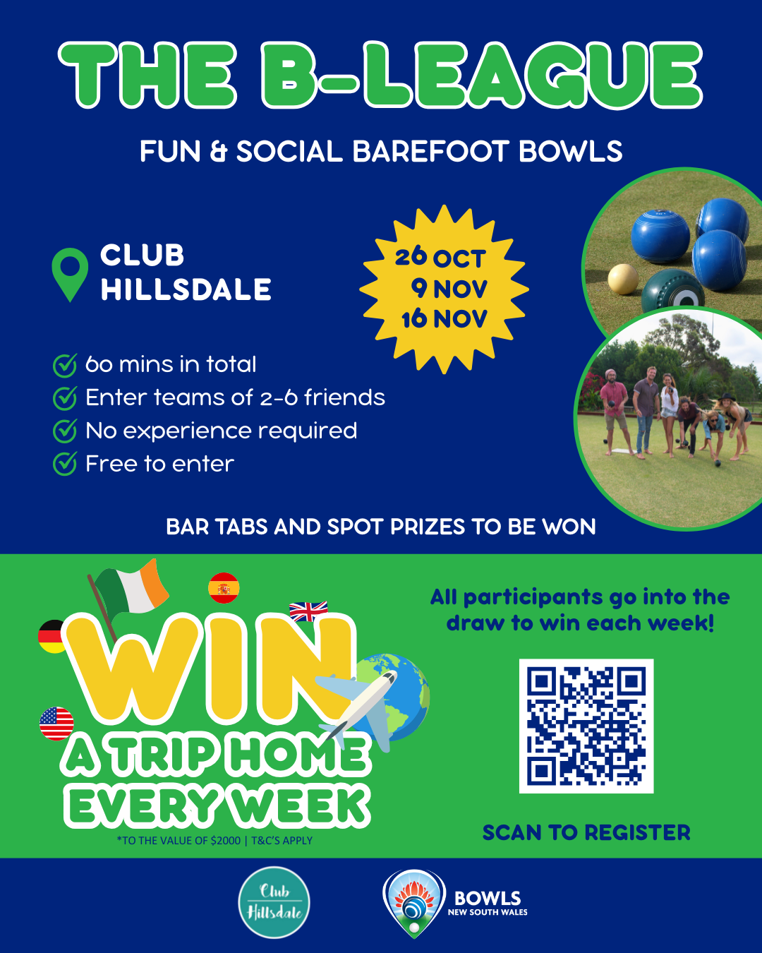 B-League Social Post Option 1 B League Barefoot Bowls Win a $2000 Travel Voucher