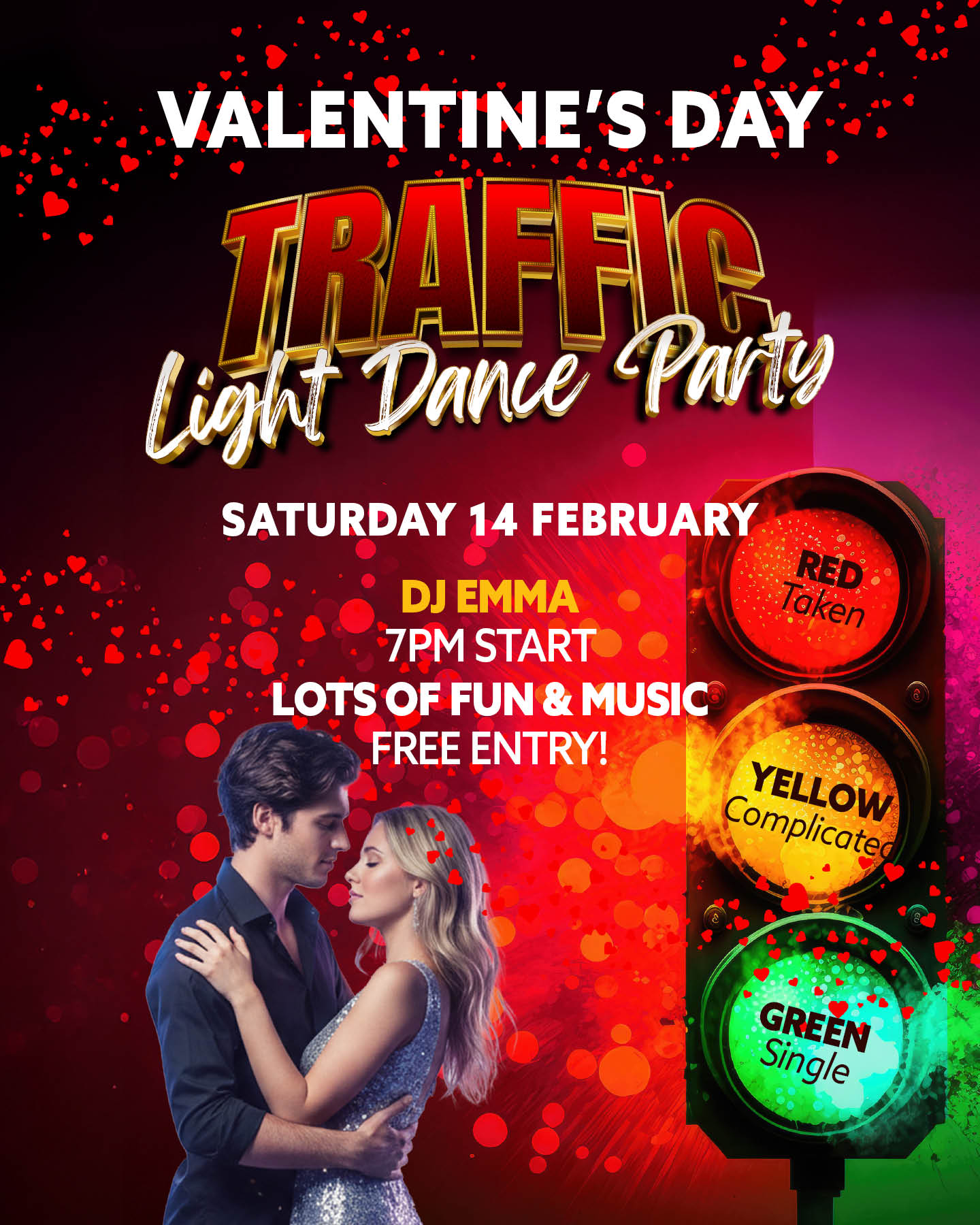 Valentine's Day Traffic Light Dance Party and live entertainment at Club Hillsdale
