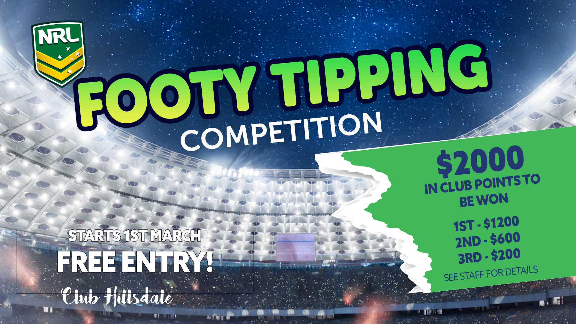 NRL Footy Tipping competition free entry at Club Hillsdale